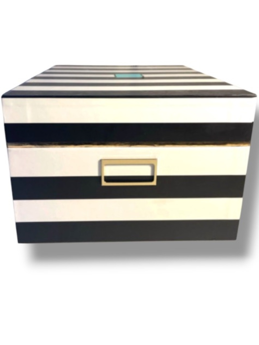 Kate Spade Decorative Storage Memory Box Striped Black & White Gold Accent